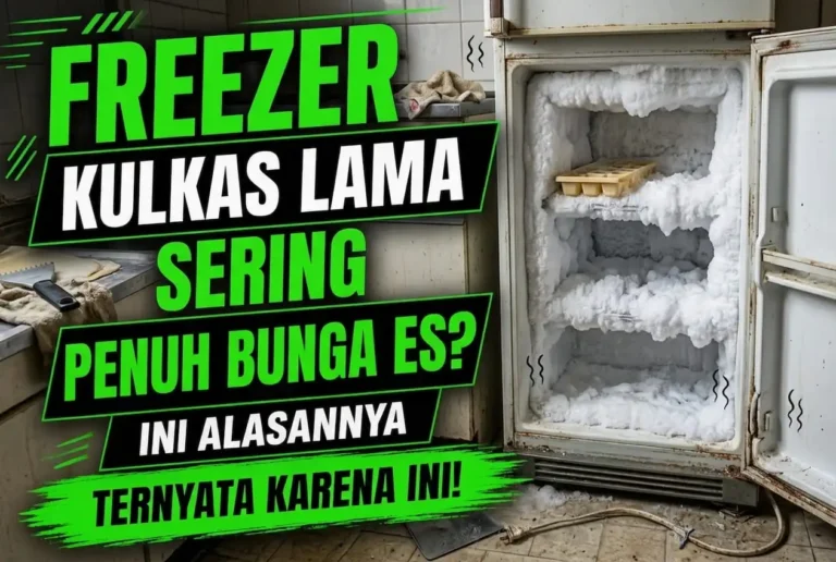 Ilustrasi Freezer Kulkas Lama Penuh Bunga Es Tebal